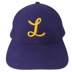 Pacific Baseball Cap Hat Purple Yellow Cursive L 7 5/8 Fitted Embroidered Logo